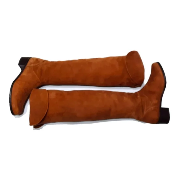 STUART WEITZMAN Thigh-High Boot Suede Leather OTK Cognac Walnut Brown Low Heel 7 - Picture 6 of 16